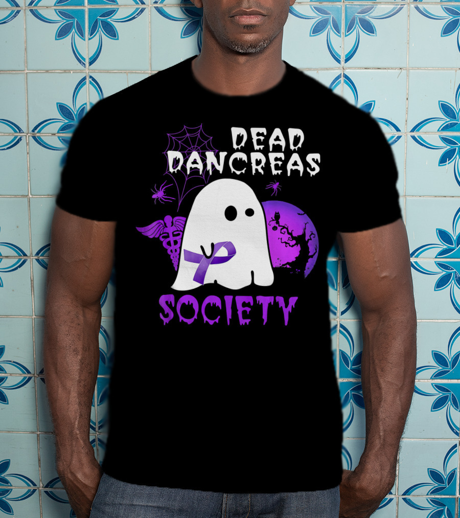 Dead Pancreas Society Ghost With Purple Ribbon Halloween T-Shirt
