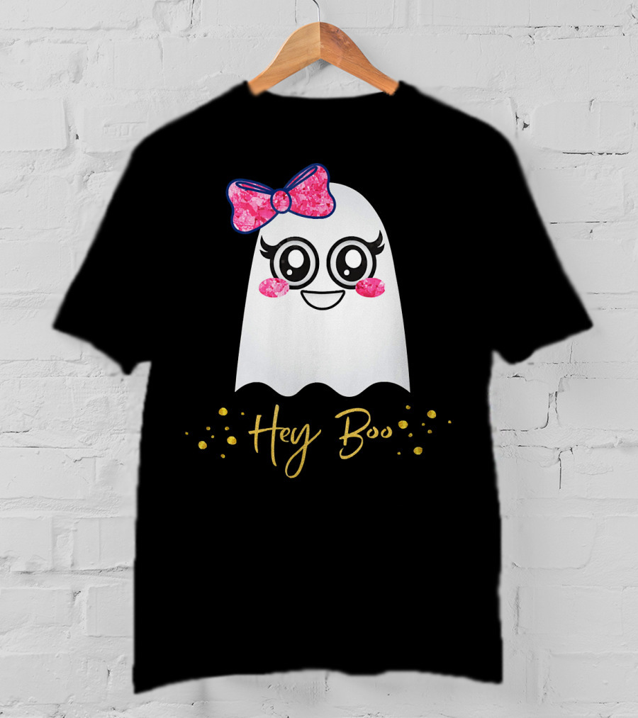 Hey Boo Kawaii Ghost Halloween Emoji Cute T-Shirt