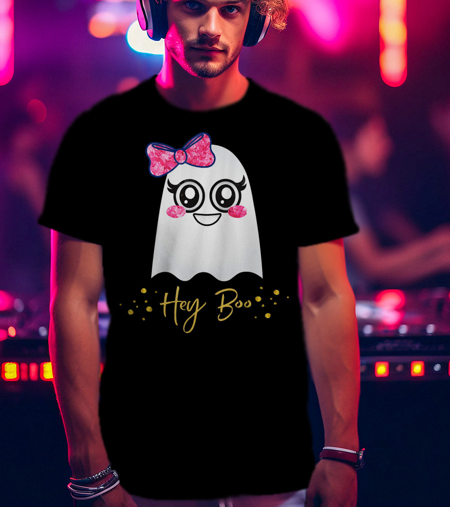 Hey Boo Kawaii Ghost Halloween Emoji Cute T-Shirt