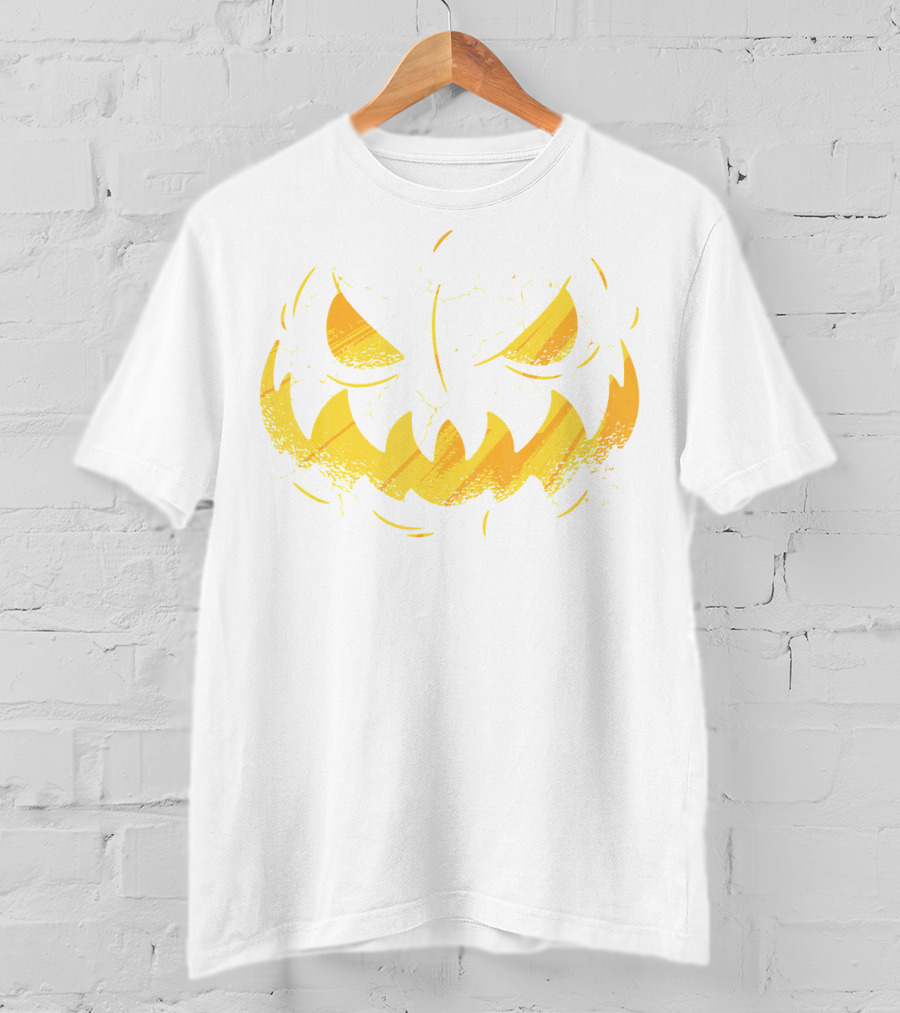 Jack O Lantern Cracked Grinning Pumpkin Face T-Shirt