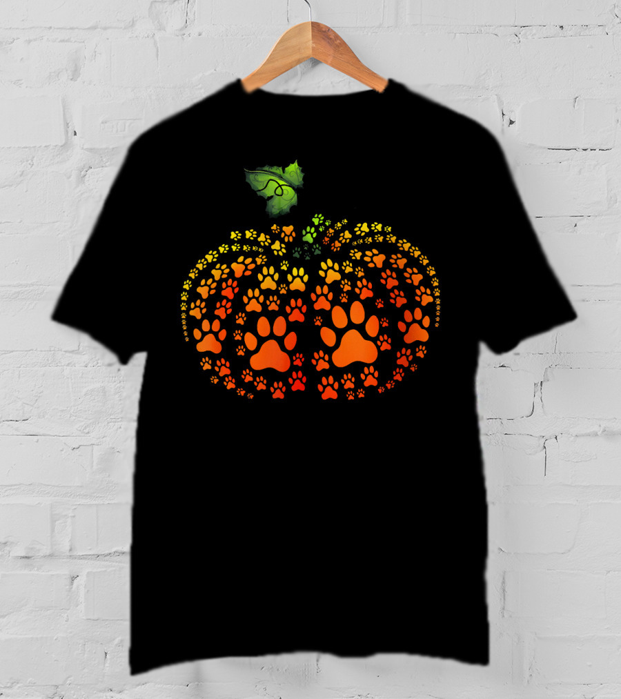 Paw Print Pumpkin Halloween Dog Cat Paw T-Shirt