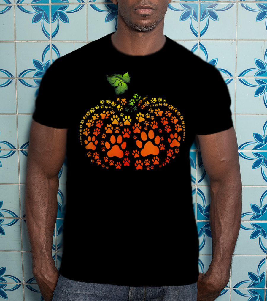 Paw Print Pumpkin Halloween Dog Cat Paw T-Shirt