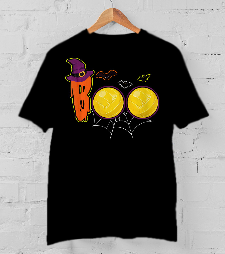 Boo Ghost Volleyball Witch Hat Spiderweb Halloween T-Shirt