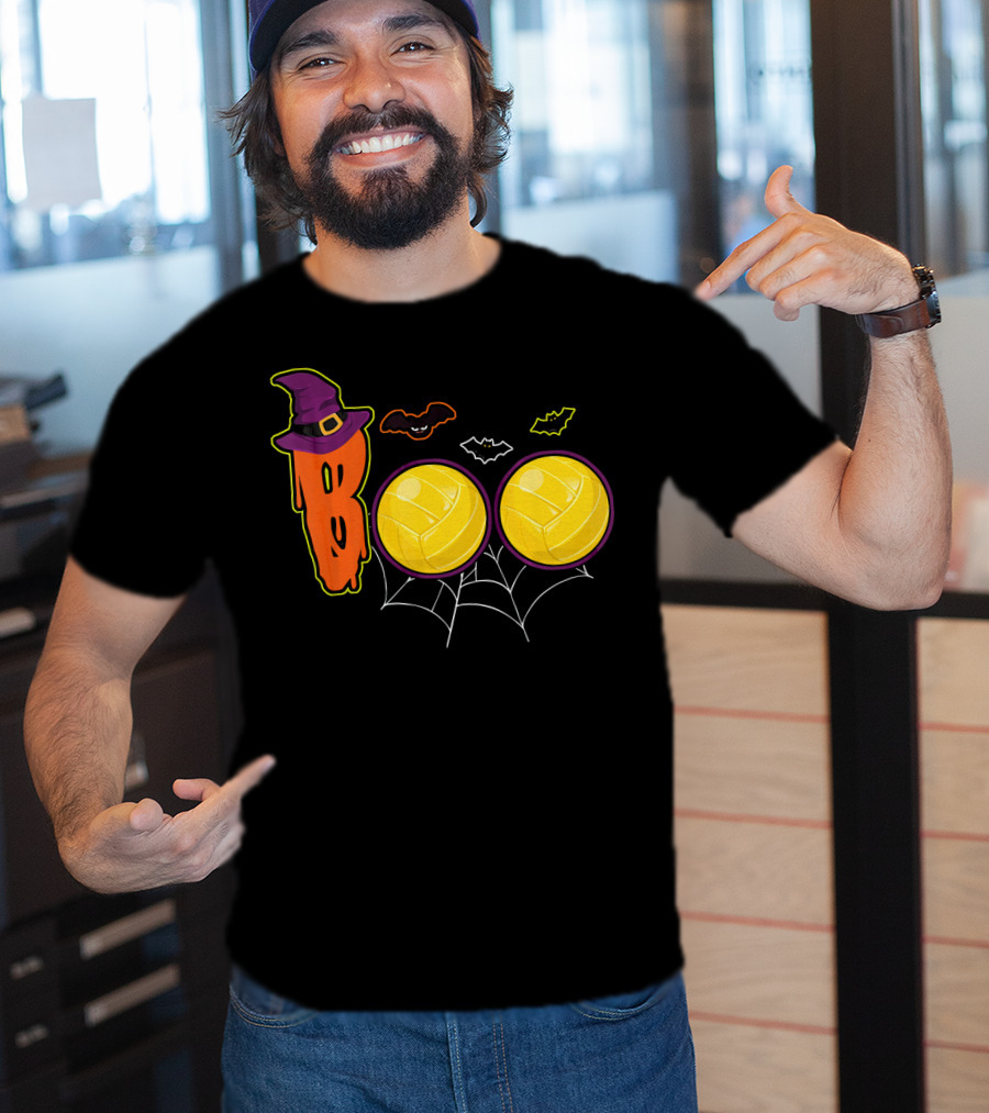Boo Ghost Volleyball Witch Hat Spiderweb Halloween T-Shirt