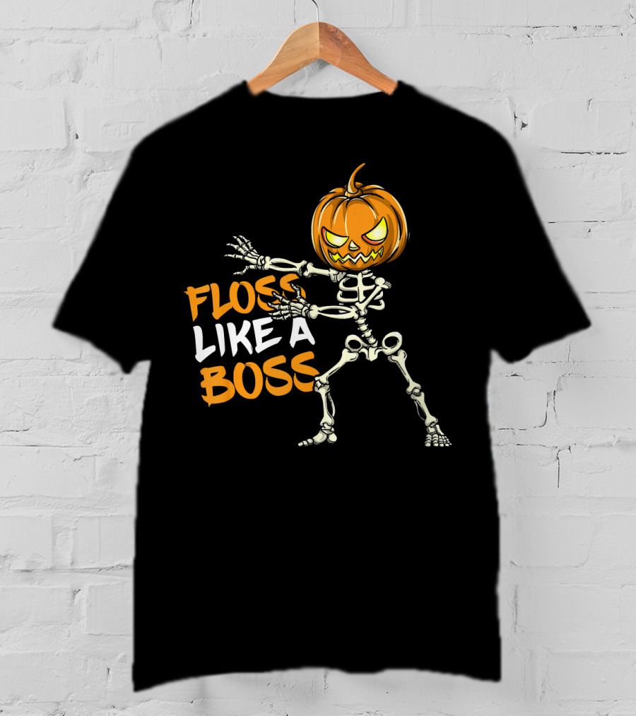 Floss Like A Boss Skeleton Halloween Pumpkin T-Shirt