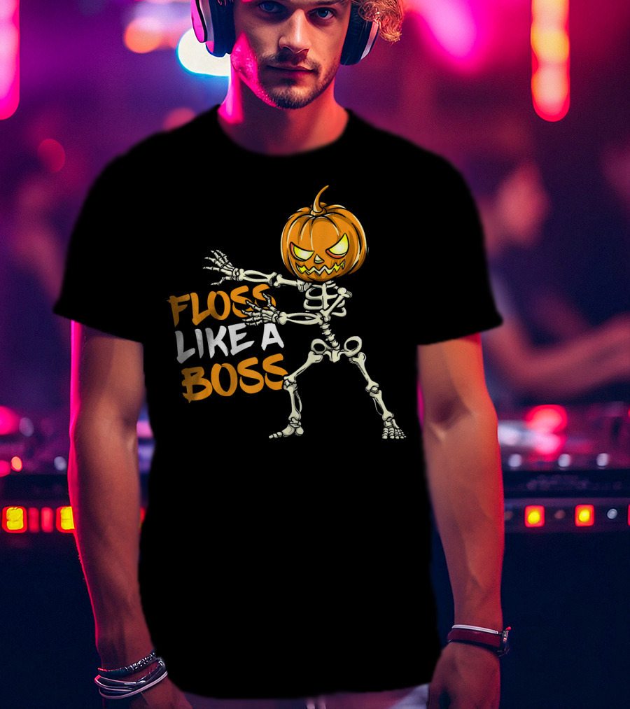 Floss Like A Boss Skeleton Halloween Pumpkin T-Shirt