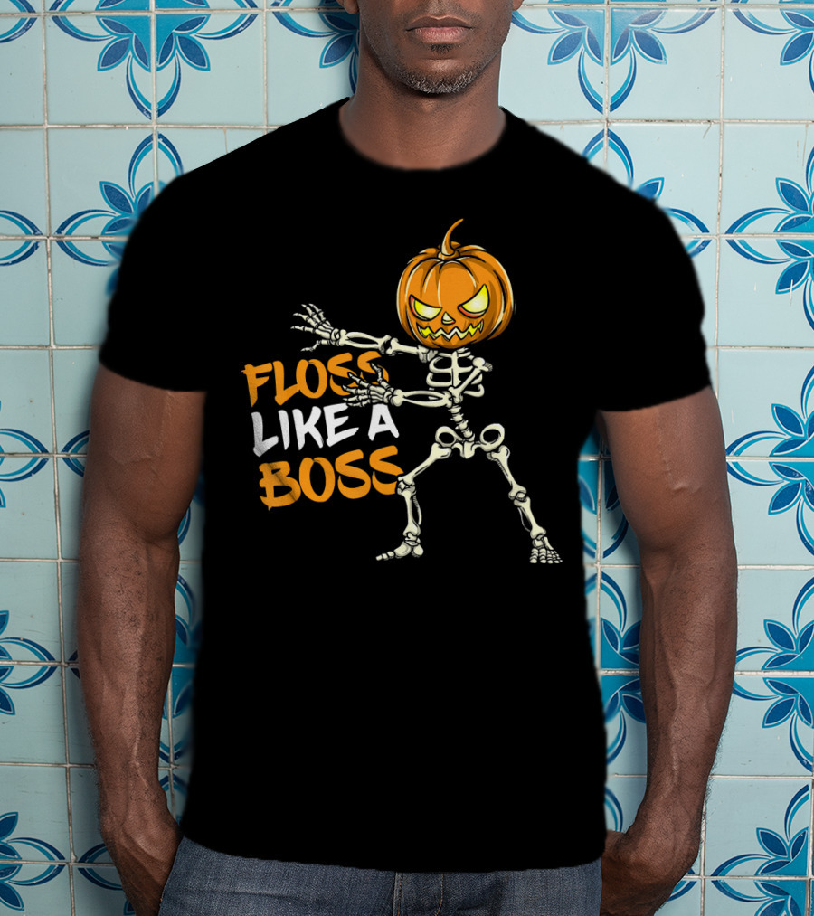 Floss Like A Boss Skeleton Halloween Pumpkin T-Shirt