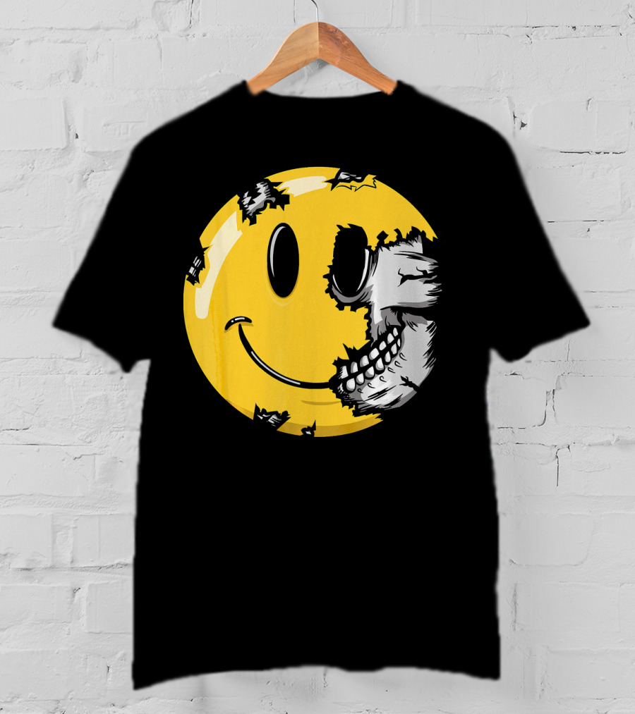 Halloween Scary Smiley Face Skull T-Shirt