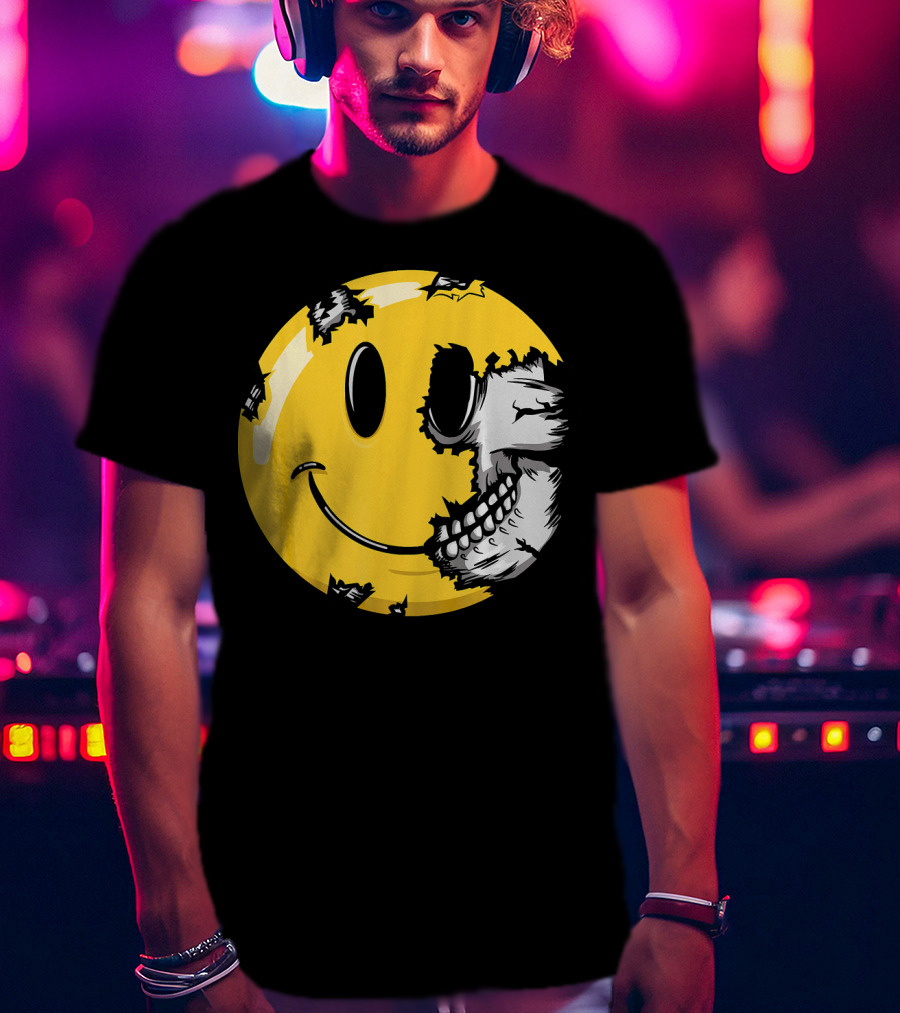 Halloween Scary Smiley Face Skull T-Shirt