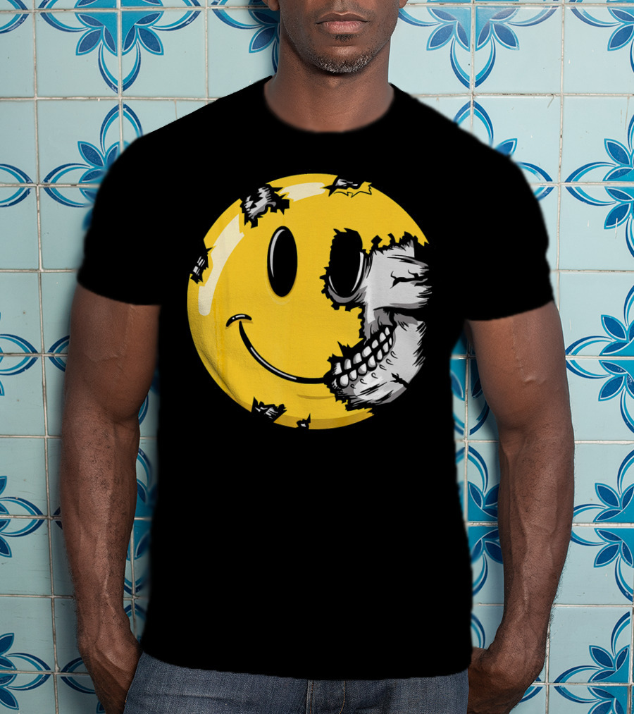 Halloween Scary Smiley Face Skull T-Shirt