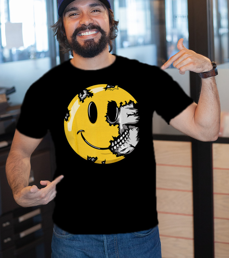Halloween Scary Smiley Face Skull T-Shirt