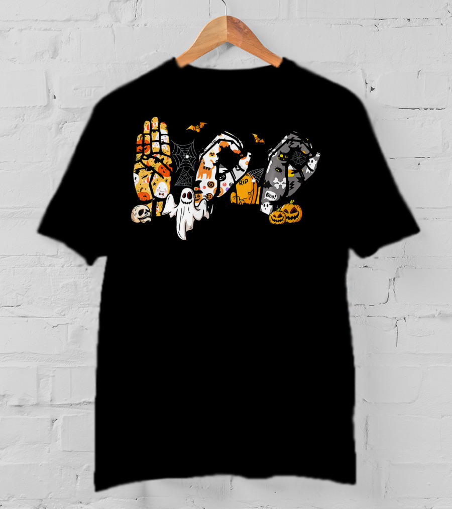 ASL Boo Ghosts Pumpkins Spiders Halloween Fun T-Shirt
