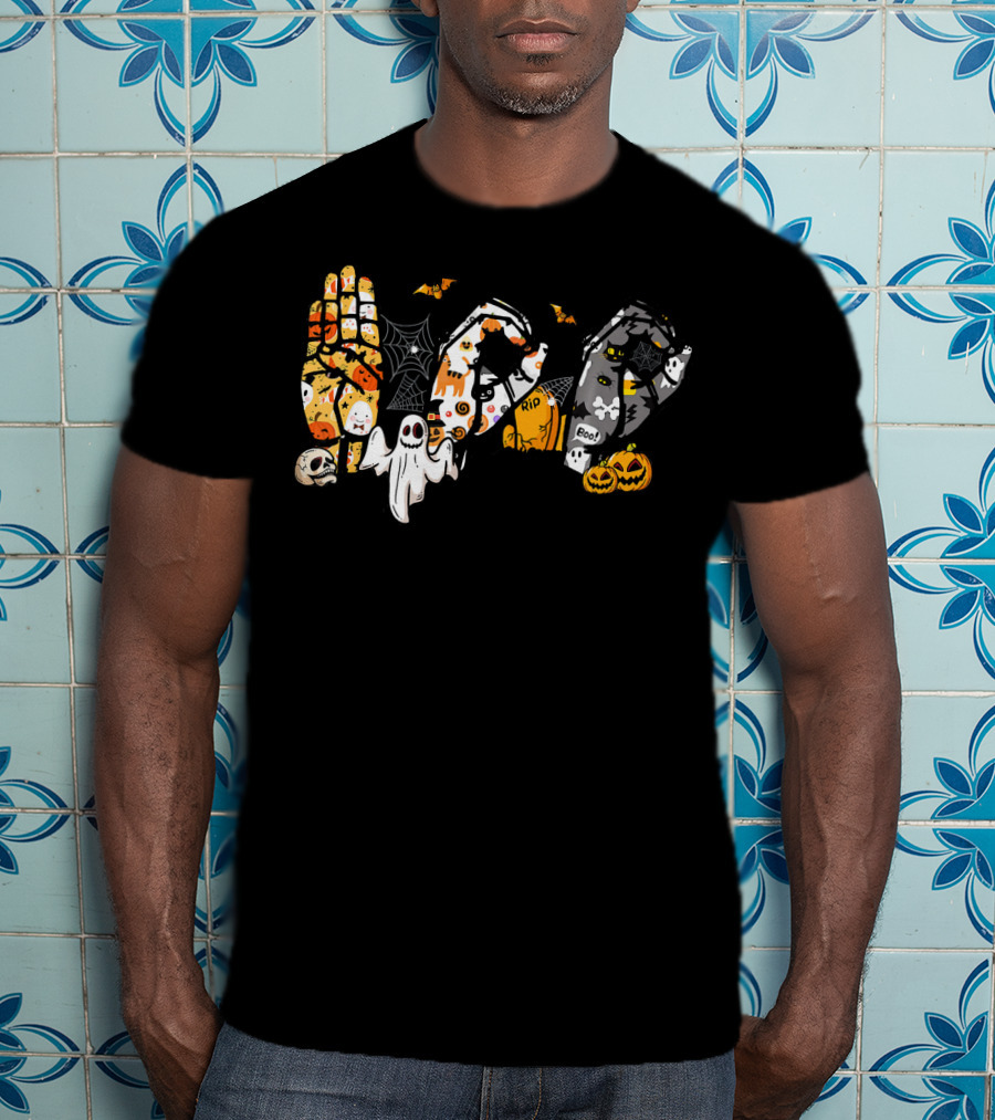ASL Boo Ghosts Pumpkins Spiders Halloween Fun T-Shirt