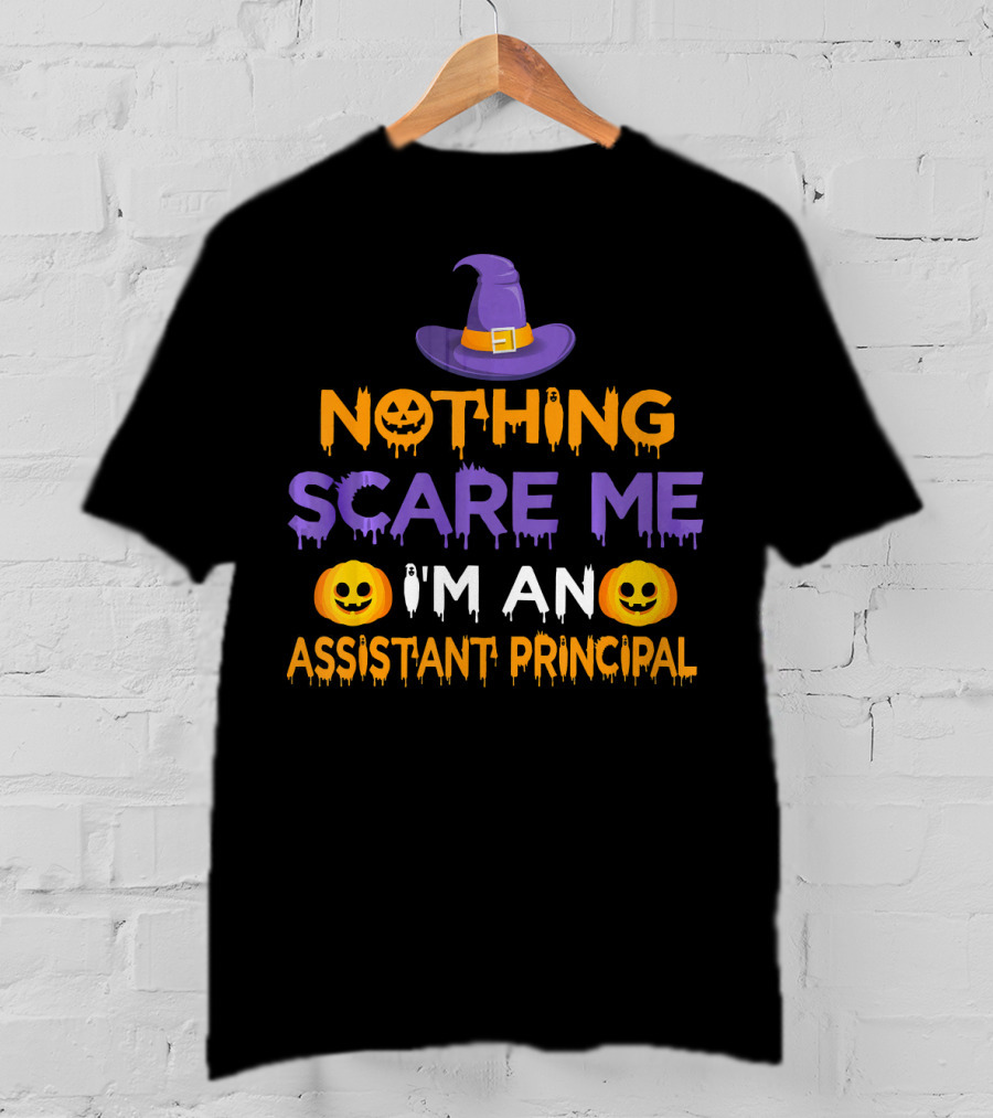 Halloween Nothing Scare Me I'm An Assistant Principal With Witch Hat And Pumpkin Faces T-Shirt