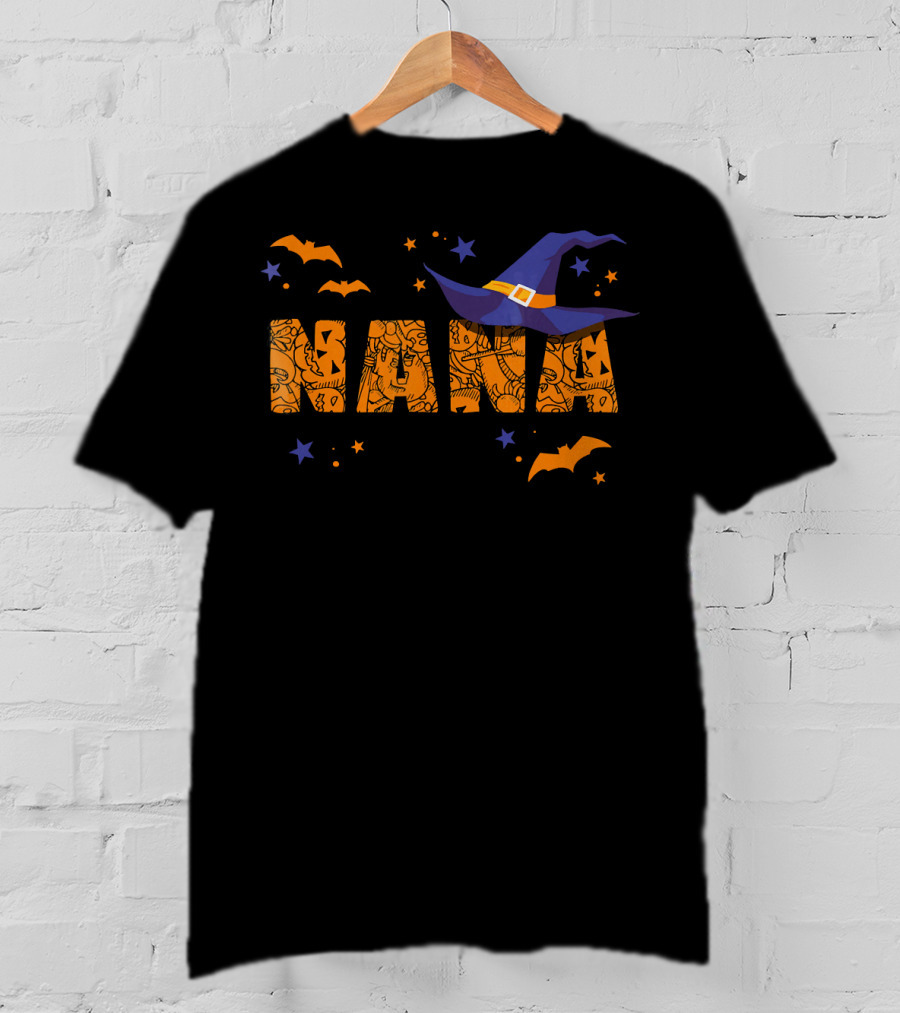 Halloween Nana Witch Hat Bats Stars T-Shirt