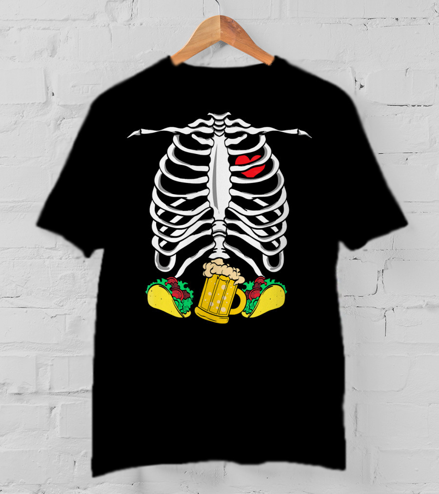 Halloween Skeleton Ribcage With Tacos And Beer Iconic T-Shirt