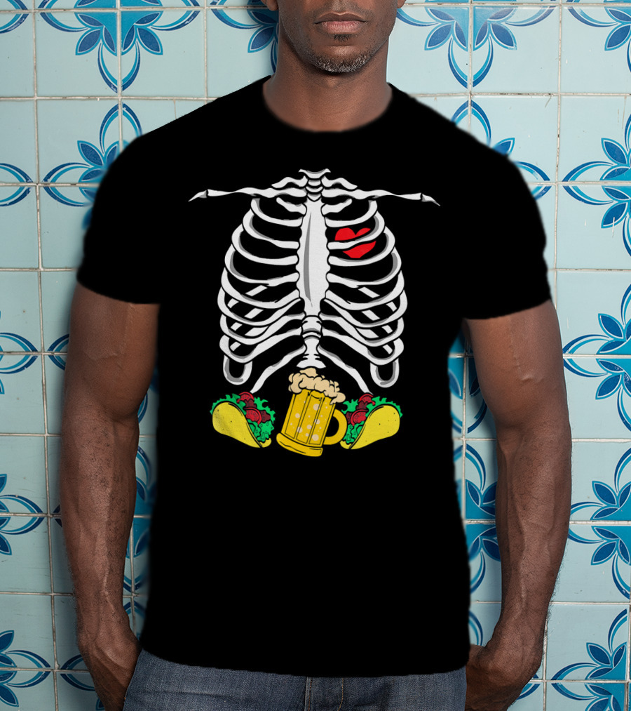Halloween Skeleton Ribcage With Tacos And Beer Iconic T-Shirt