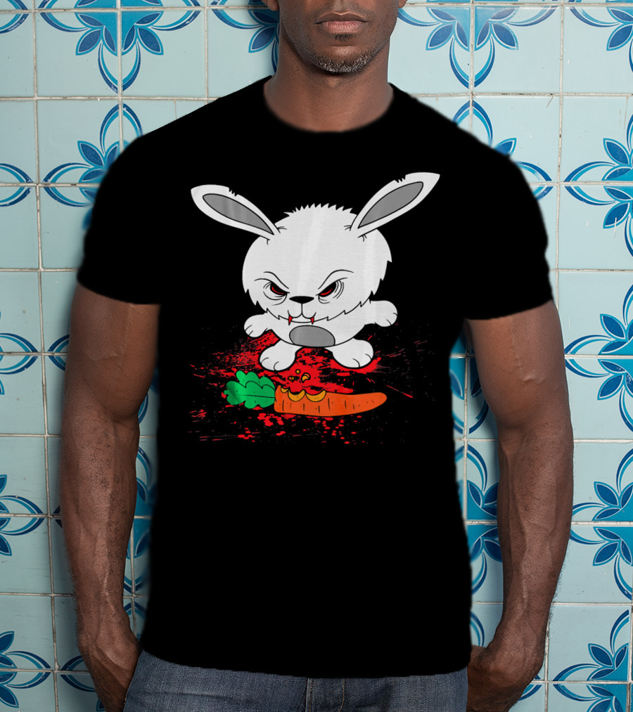 Funny Halloween Scary Zombie Rabbit Bunny With Carrot T-Shirt