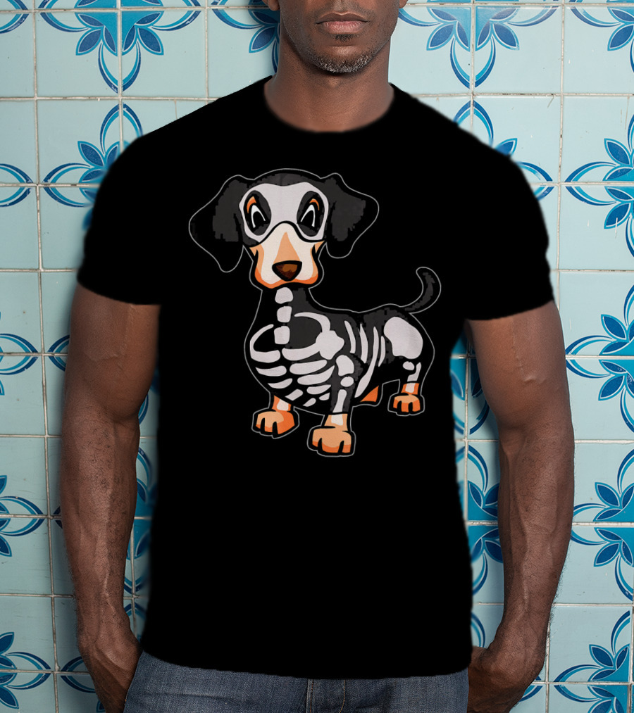 Funny Dachshund Skeleton Bones Halloween Dog T-Shirt