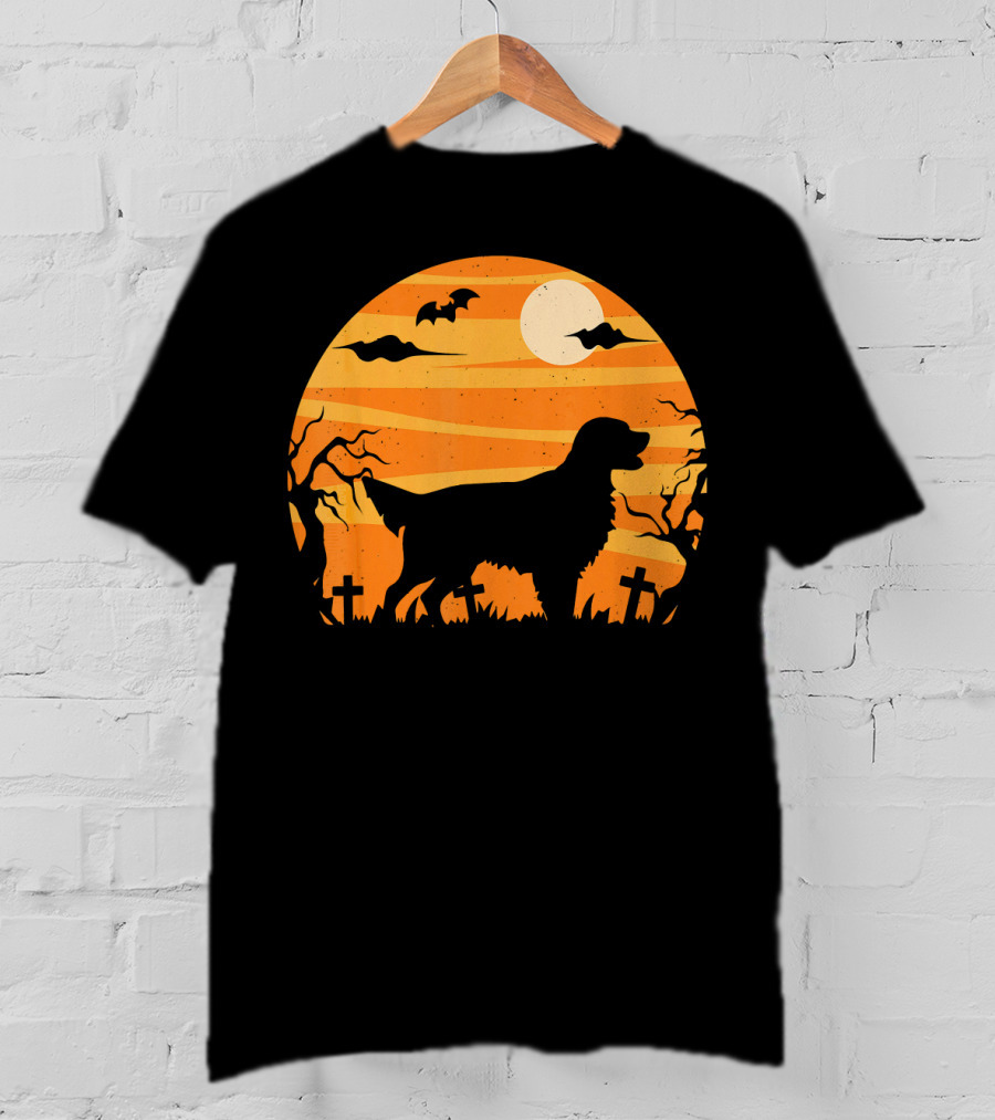 Flat Coated Retriever Halloween Moonlit Graveyard Scene T-Shirt