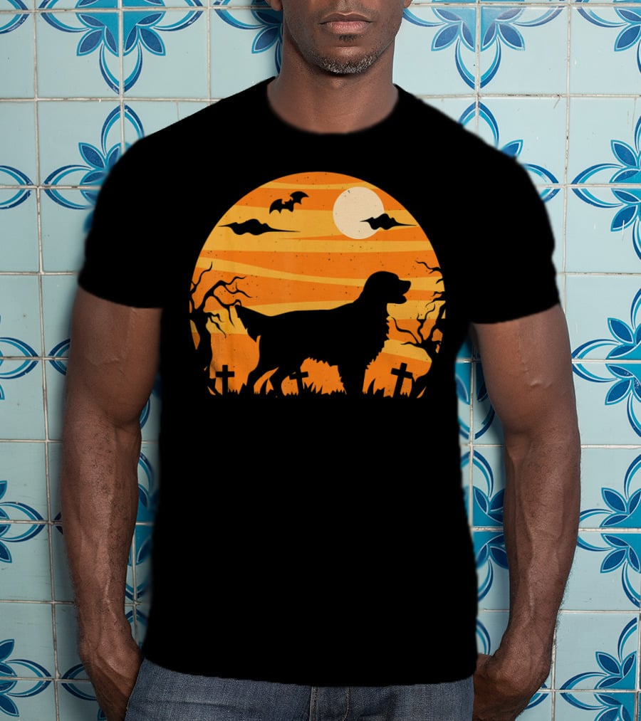 Flat Coated Retriever Halloween Moonlit Graveyard Scene T-Shirt