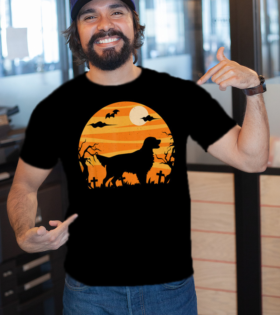 Flat Coated Retriever Halloween Moonlit Graveyard Scene T-Shirt