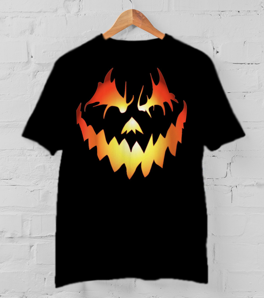 JACK O LANTERN Scary Pumpkin Fiery Face T-Shirt