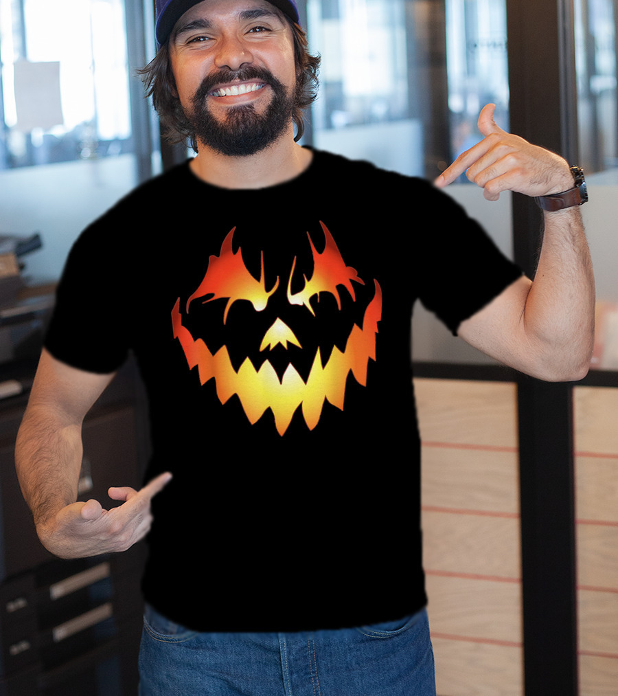 JACK O LANTERN Scary Pumpkin Fiery Face T-Shirt
