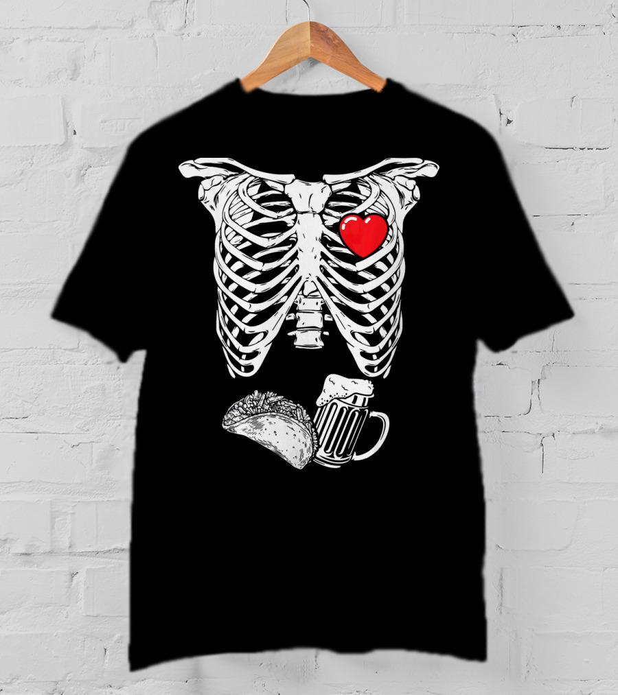 Skeleton Xray Heart Taco Beer Pregnancy T-Shirt
