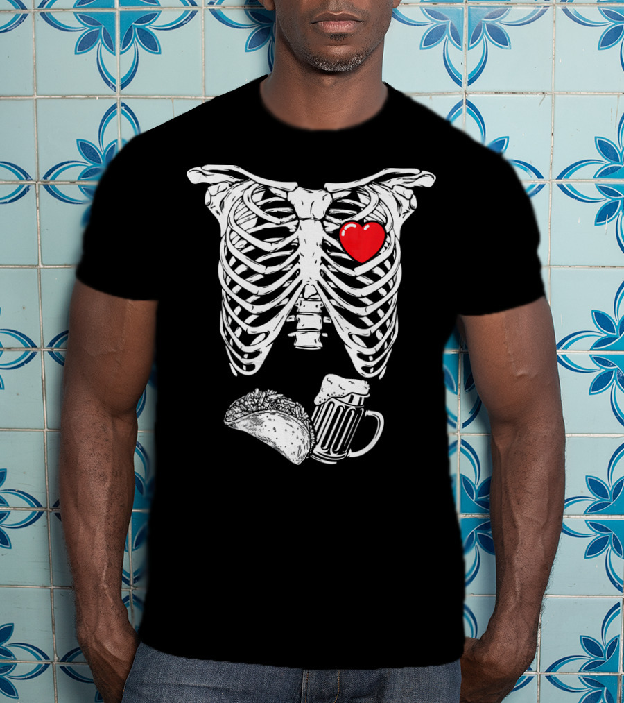 Skeleton Xray Heart Taco Beer Pregnancy T-Shirt