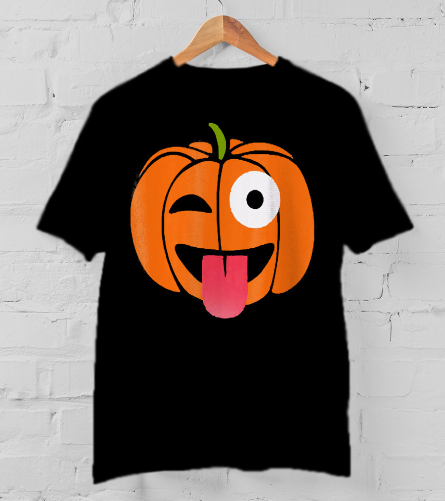 Winking Tongue Out Smiling Pumpkin Face T-Shirt