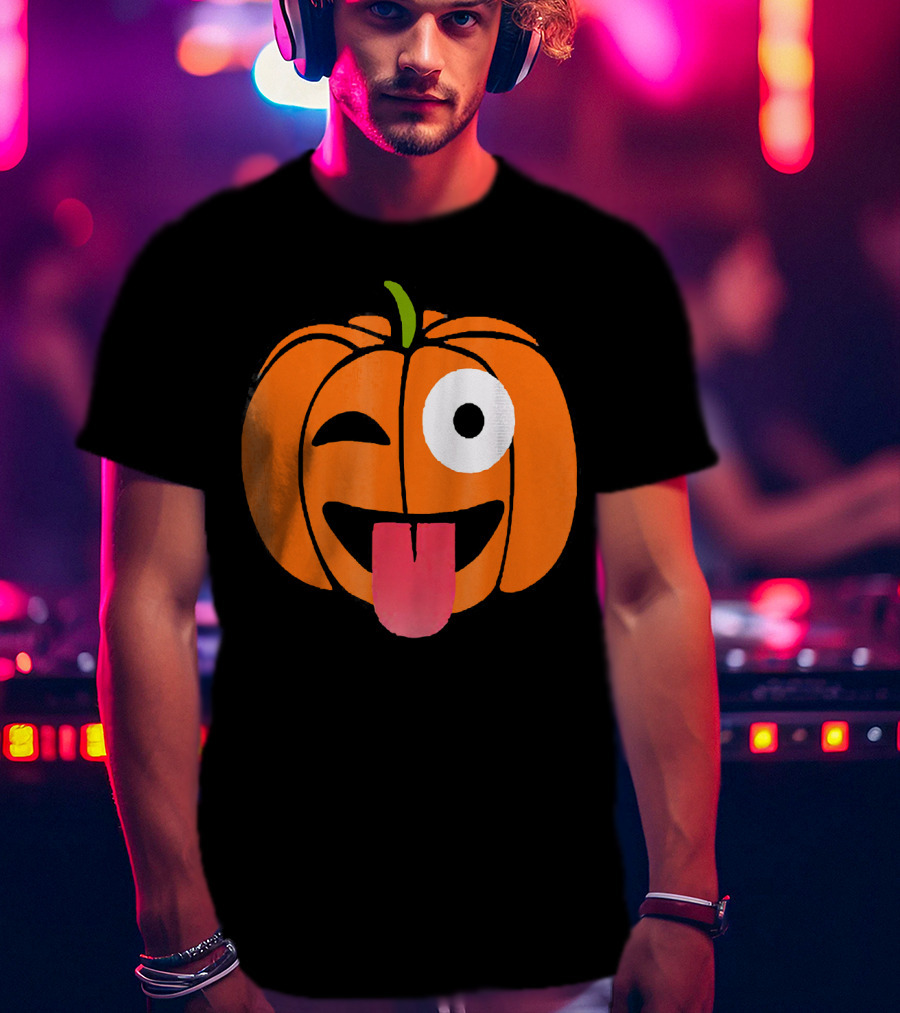 Winking Tongue Out Smiling Pumpkin Face T-Shirt
