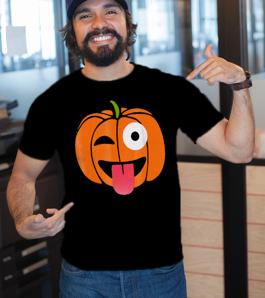 Winking Tongue Out Smiling Pumpkin Face T-Shirt
