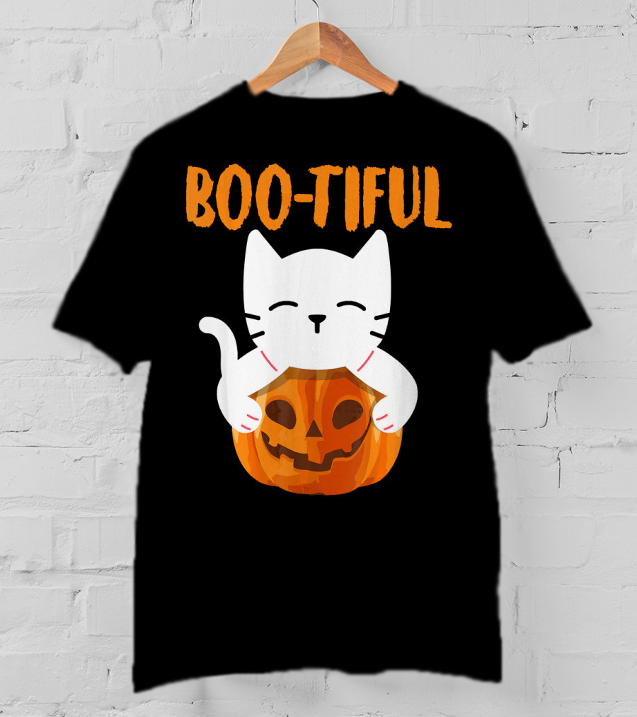 Boo-tiful Cat With Pumpkin Halloween Toddler Girls Boys T-Shirt