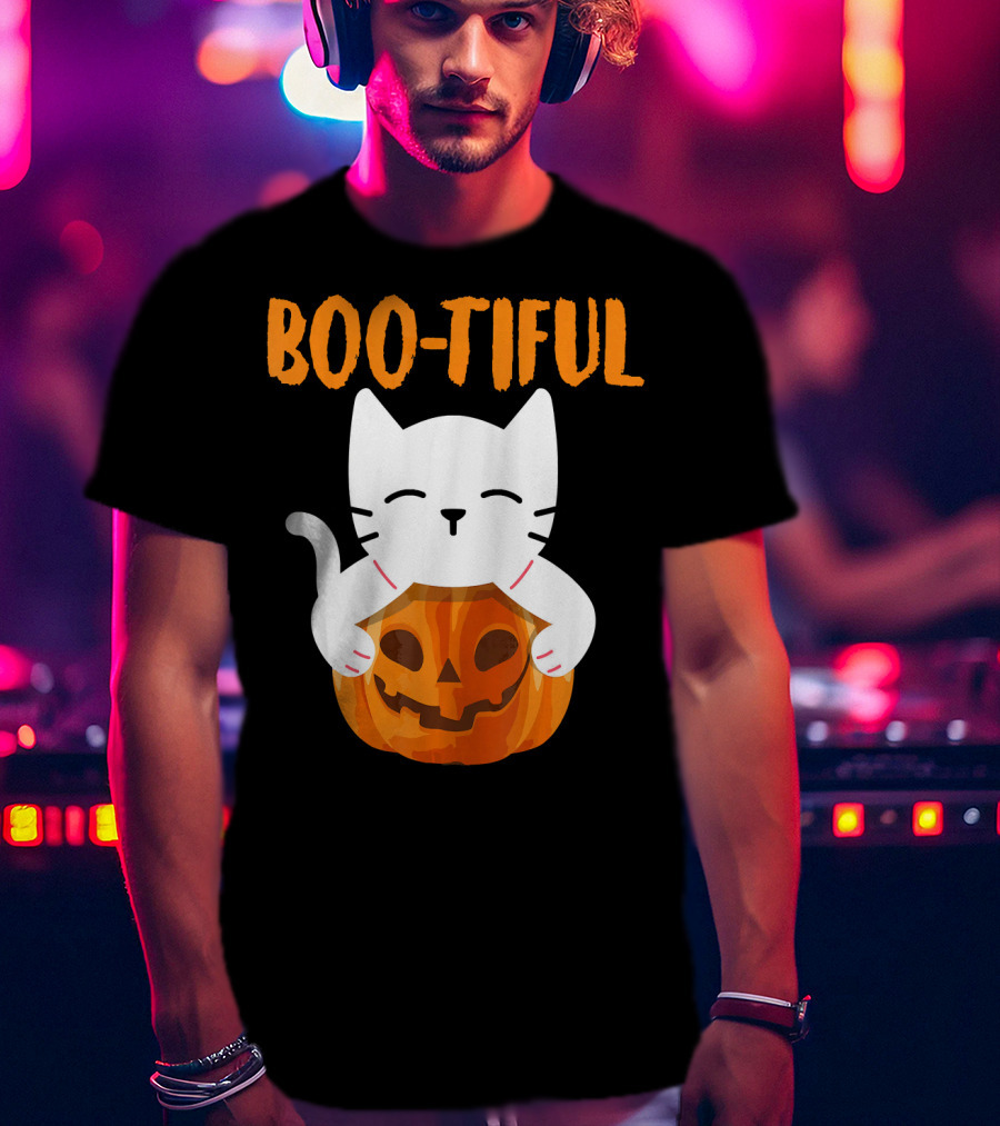 Boo-tiful Cat With Pumpkin Halloween Toddler Girls Boys T-Shirt