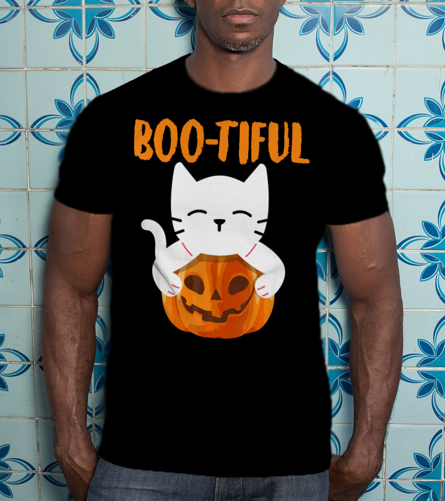 Boo-tiful Cat With Pumpkin Halloween Toddler Girls Boys T-Shirt