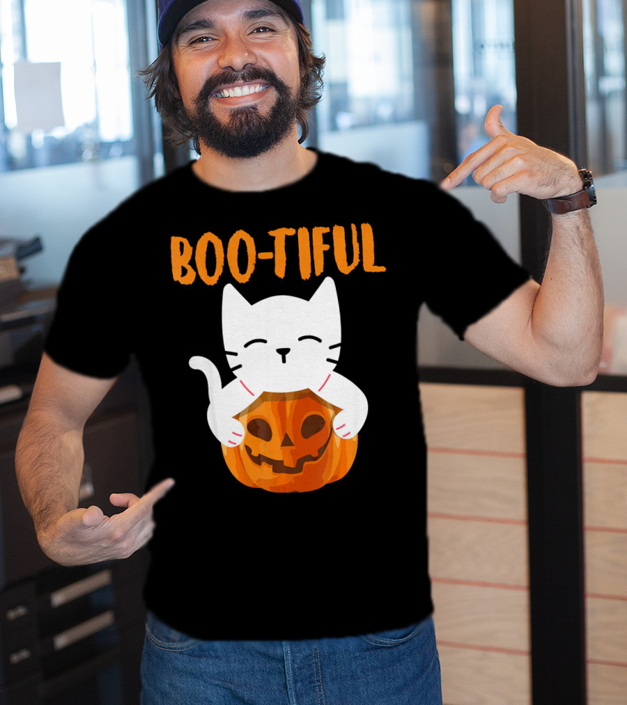 Boo-tiful Cat With Pumpkin Halloween Toddler Girls Boys T-Shirt