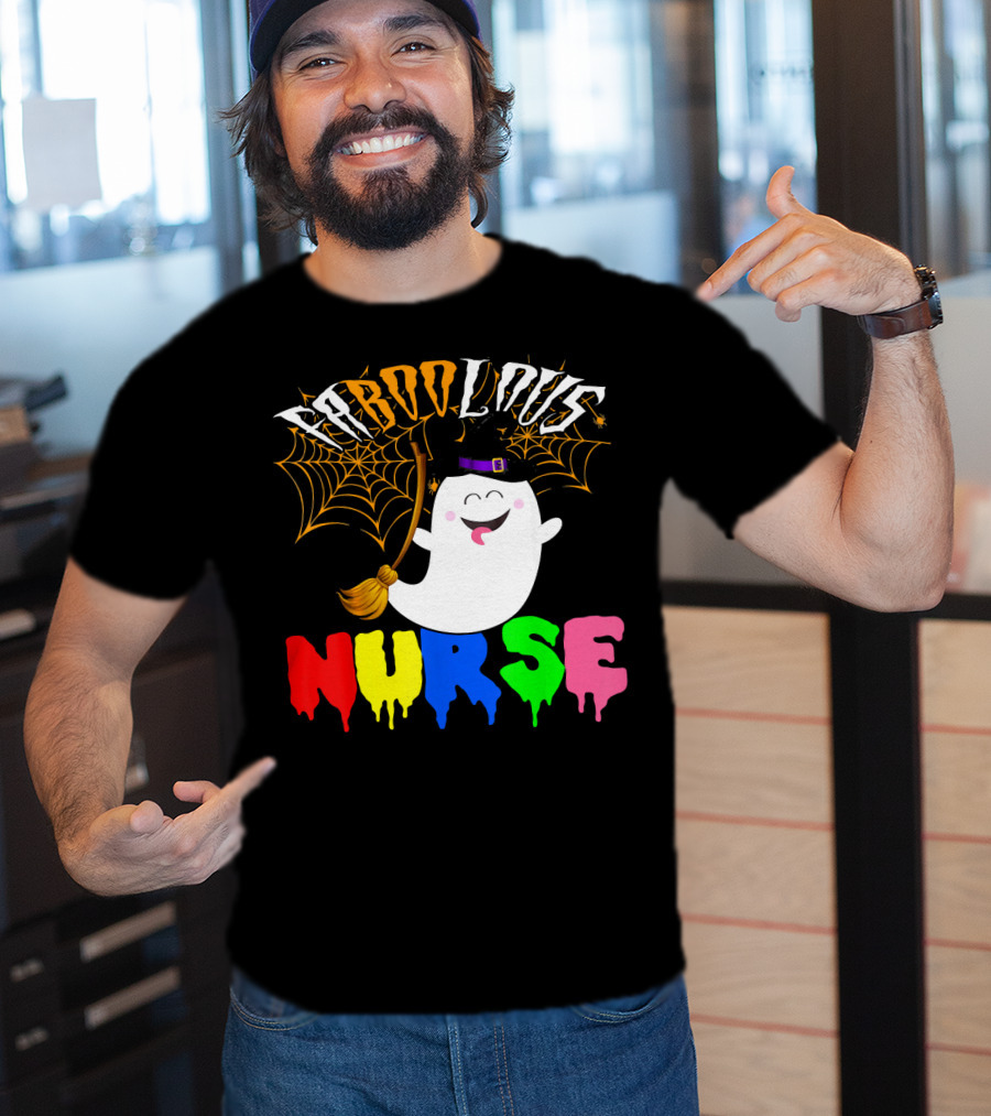 Faboolous Nurse Ghost With Witch Hat And Broom Halloween T-Shirt