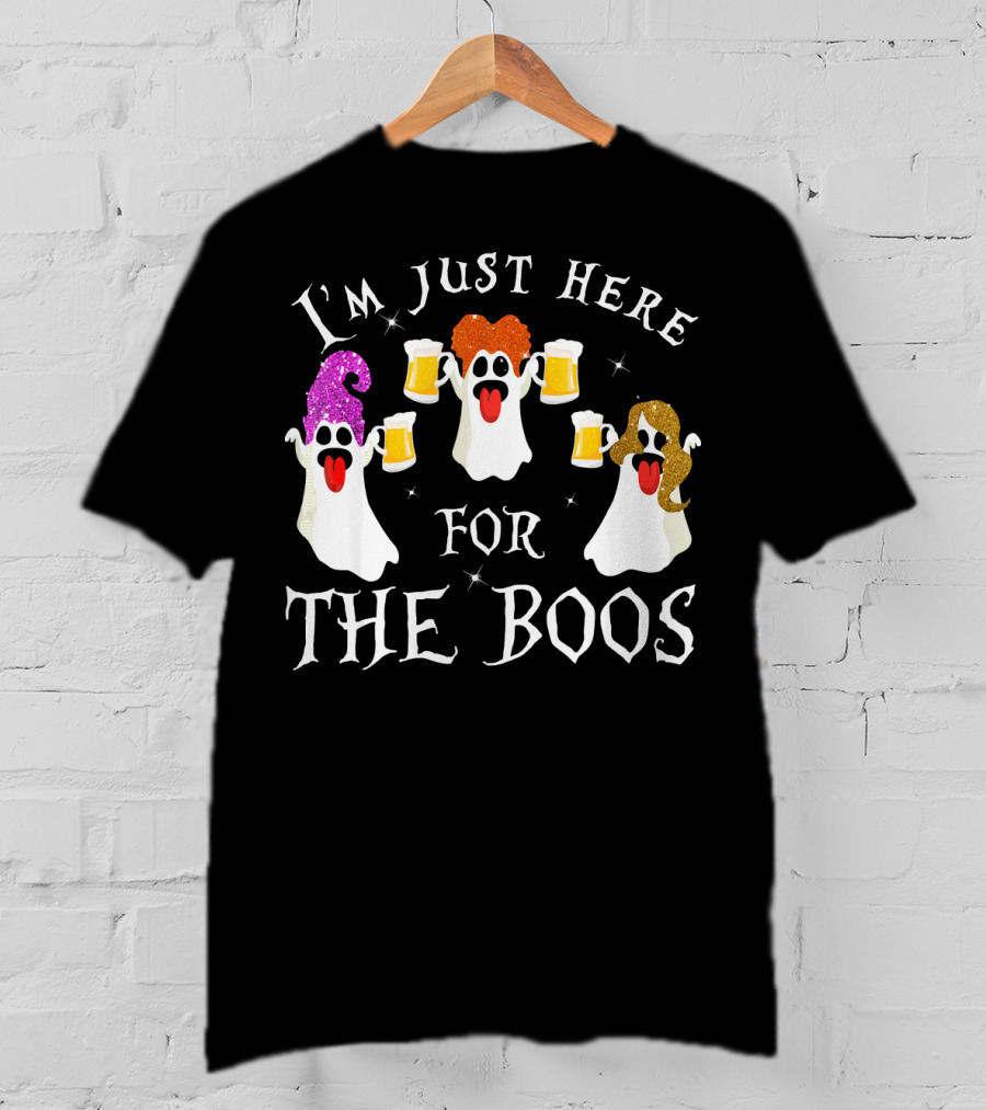 I'm Just Here For The Boos Ghosts With Beer Glasses Halloween T-Shirt