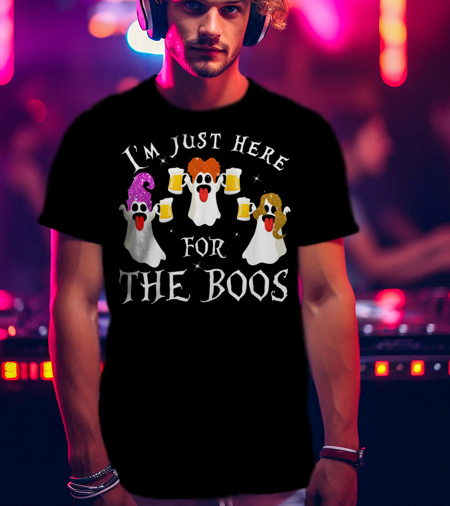 I'm Just Here For The Boos Ghosts With Beer Glasses Halloween T-Shirt