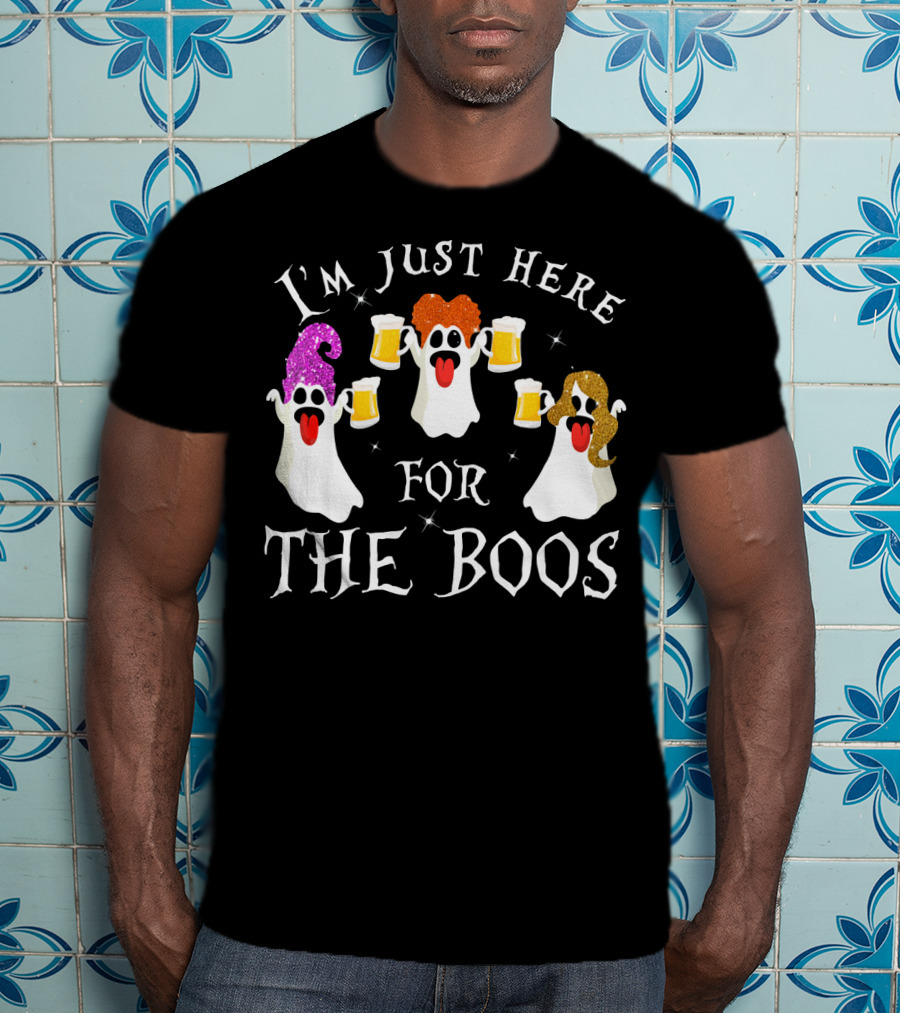 I'm Just Here For The Boos Ghosts With Beer Glasses Halloween T-Shirt