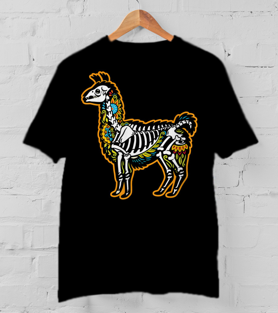 Colorful Dia De Los Muertos Llama Skeleton T-Shirt