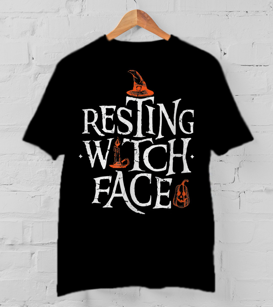 Resting Witch Face Pumpkin Candle Hat T-Shirt