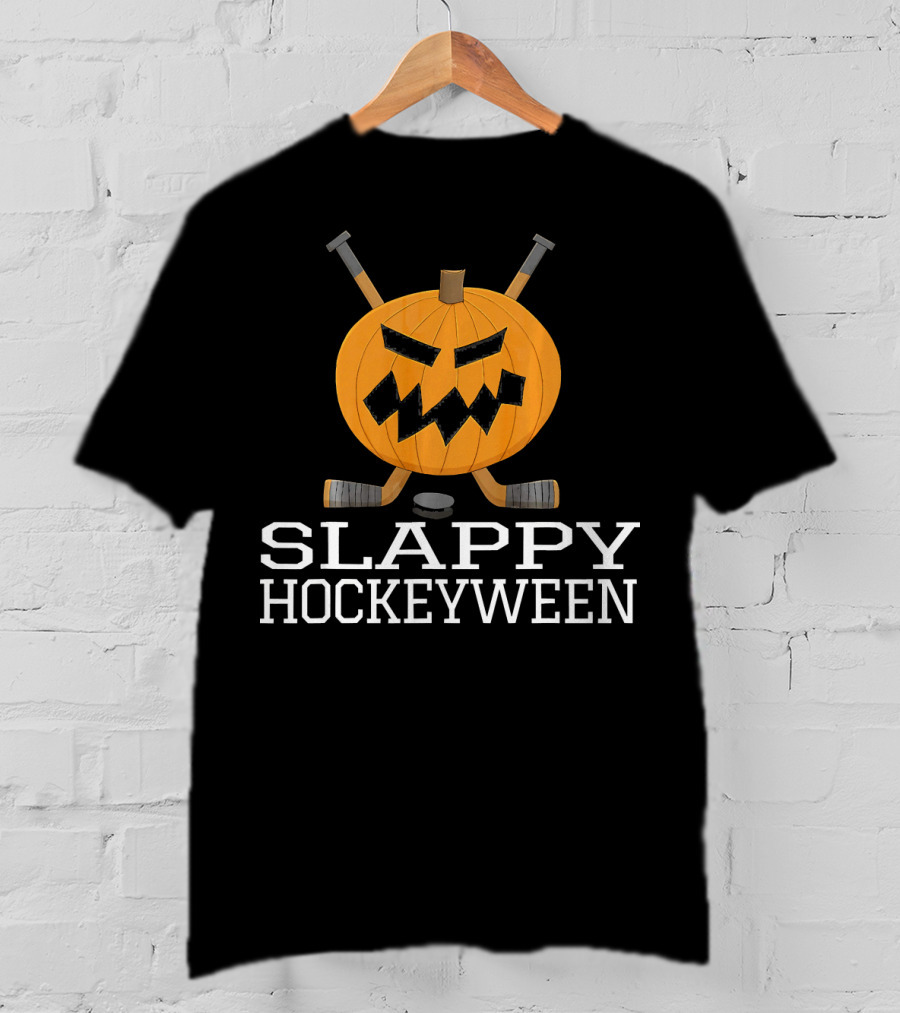 SLAPPY HOCKEYWEEN Pumpkin Ice Hockey Halloween T-Shirt