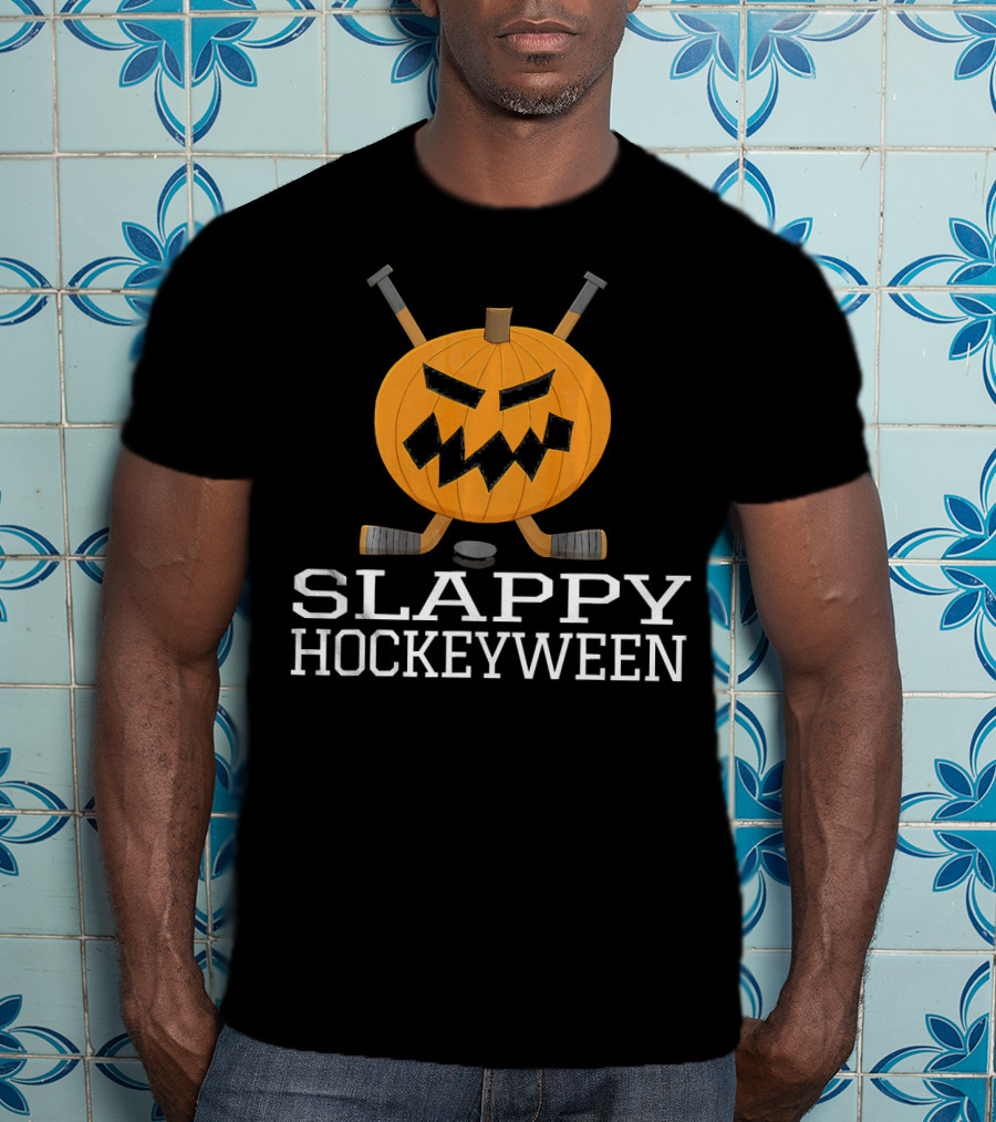 SLAPPY HOCKEYWEEN Pumpkin Ice Hockey Halloween T-Shirt