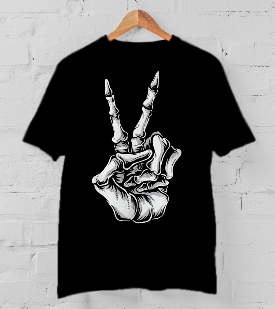 Skeleton Hand Peace Sign Halloween Night T-Shirt