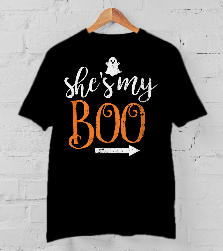Funny Halloween She's My Boo Matching Ghost Arrow T-Shirt