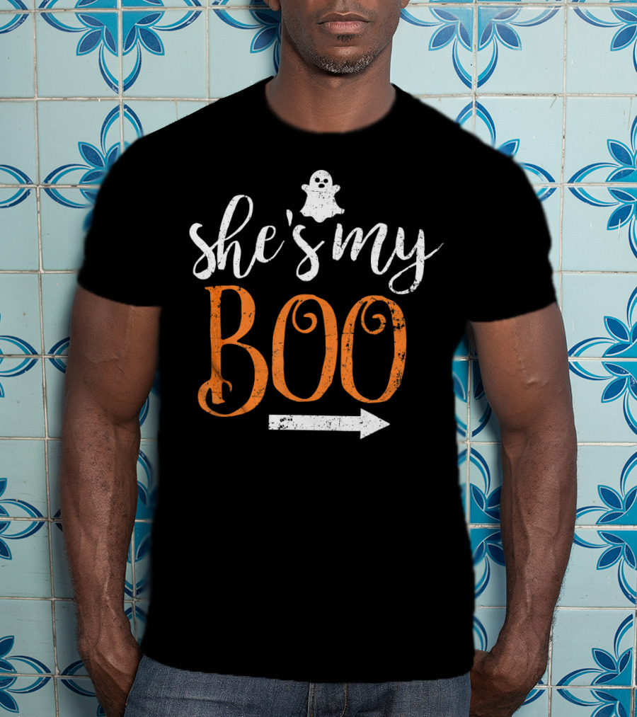 Funny Halloween She's My Boo Matching Ghost Arrow T-Shirt