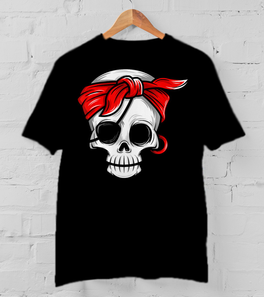 Pirate Skull With Red Bandana And Eye Patch T-Shirt