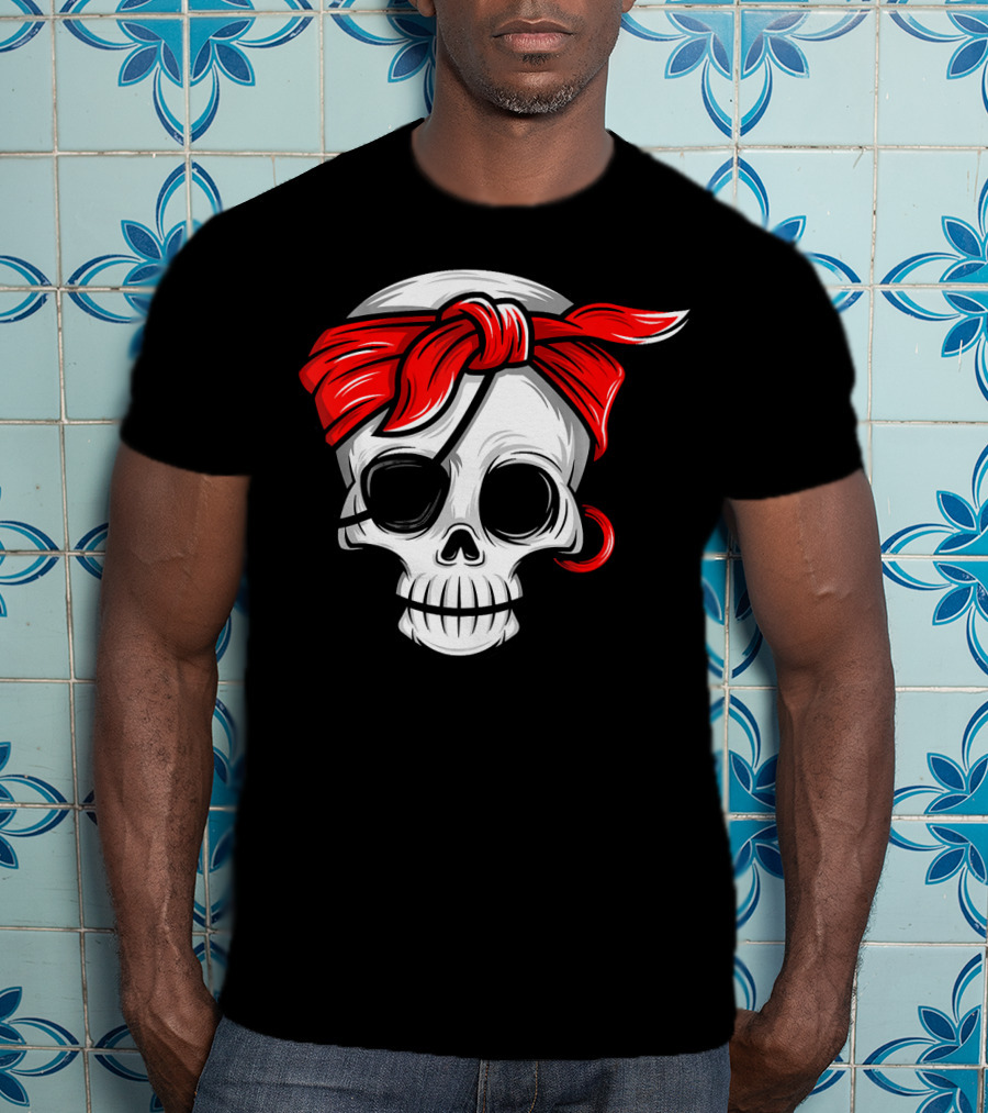 Pirate Skull With Red Bandana And Eye Patch T-Shirt